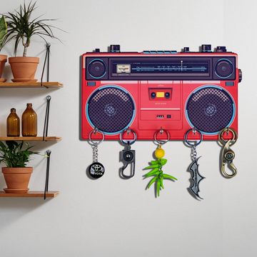 'Red Radio' Wooden Key Holder