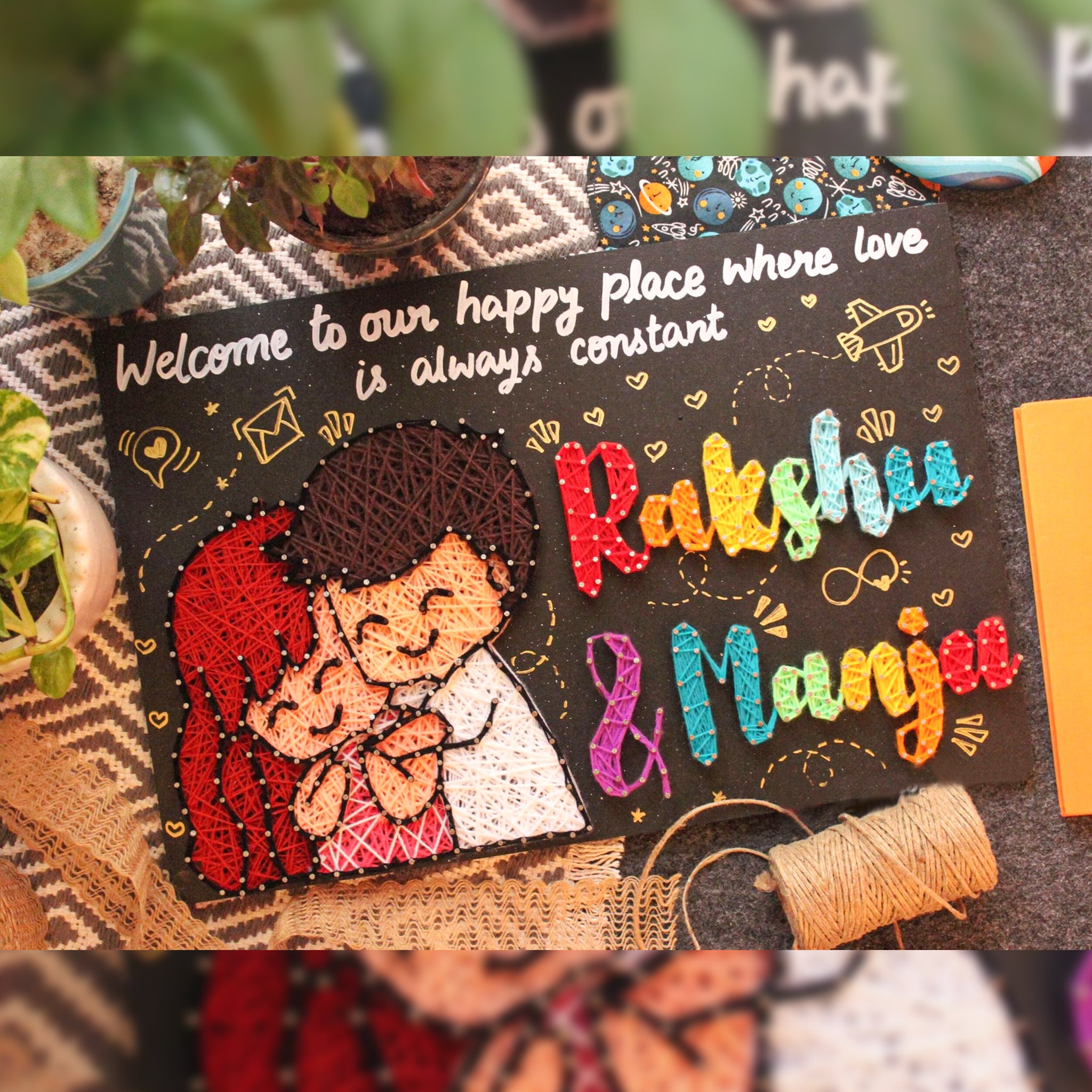 My Companion- Couple Illustration With Names Thread Art
