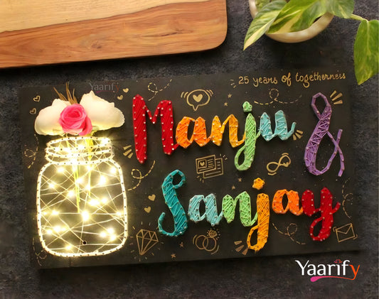 Personalised Couple Name Thread Art With Light Jar