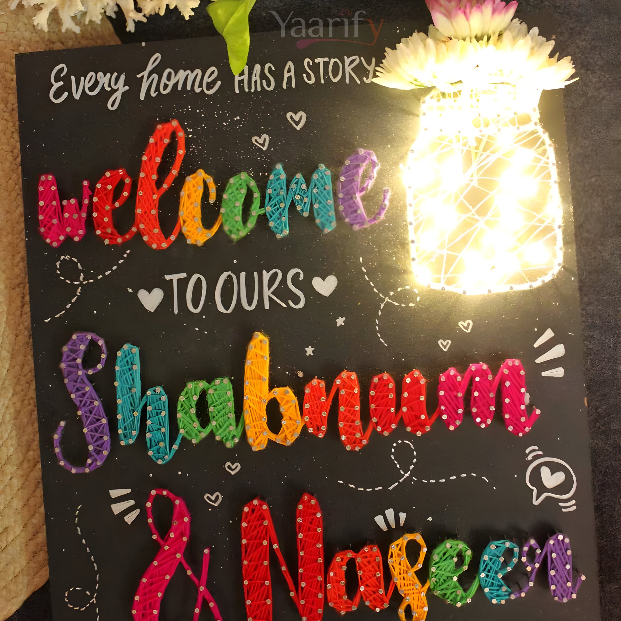 Colorful Home Decor Thread Art : Welcome Loved Ones With Light Jar
