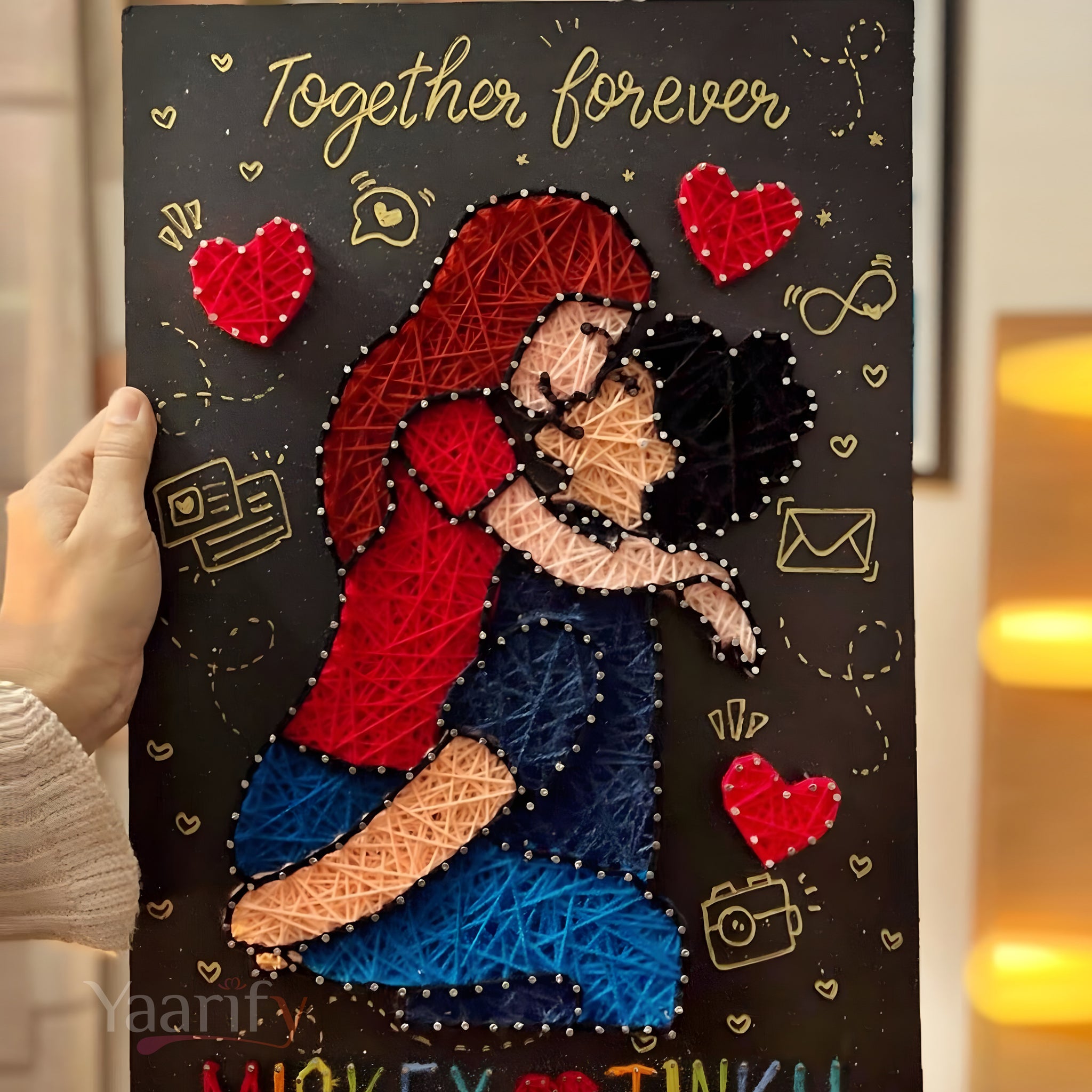 You Complete Me- Illustration Couple Thread Art