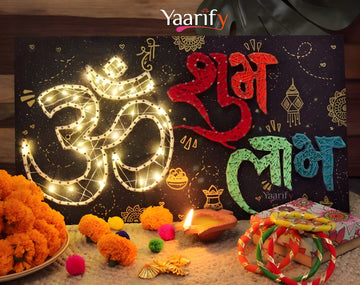 Om Subh Labh Thread Art Board With Light - Festive Home Décor