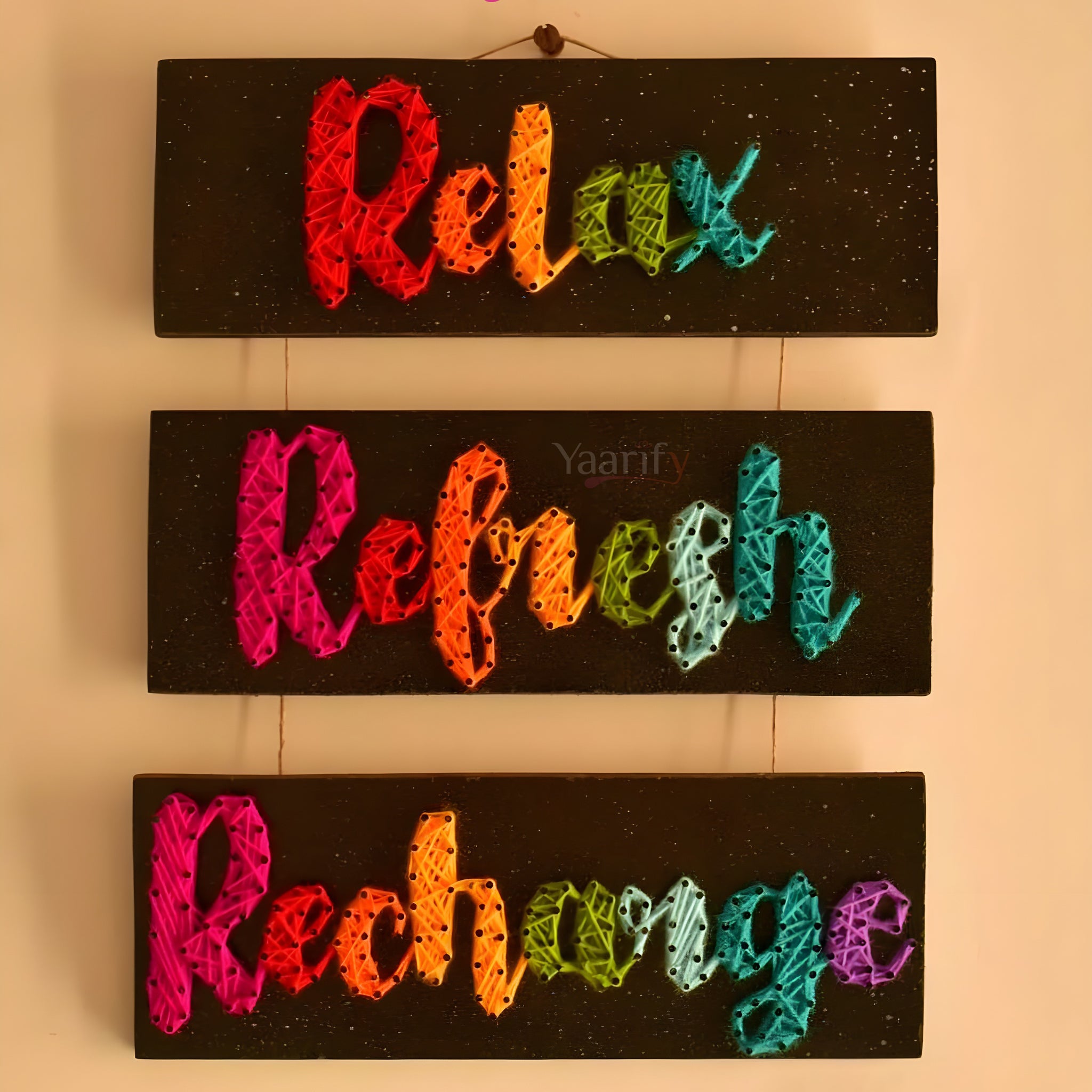 Relax Refresh Recharge Thread Art - Hanging Boards