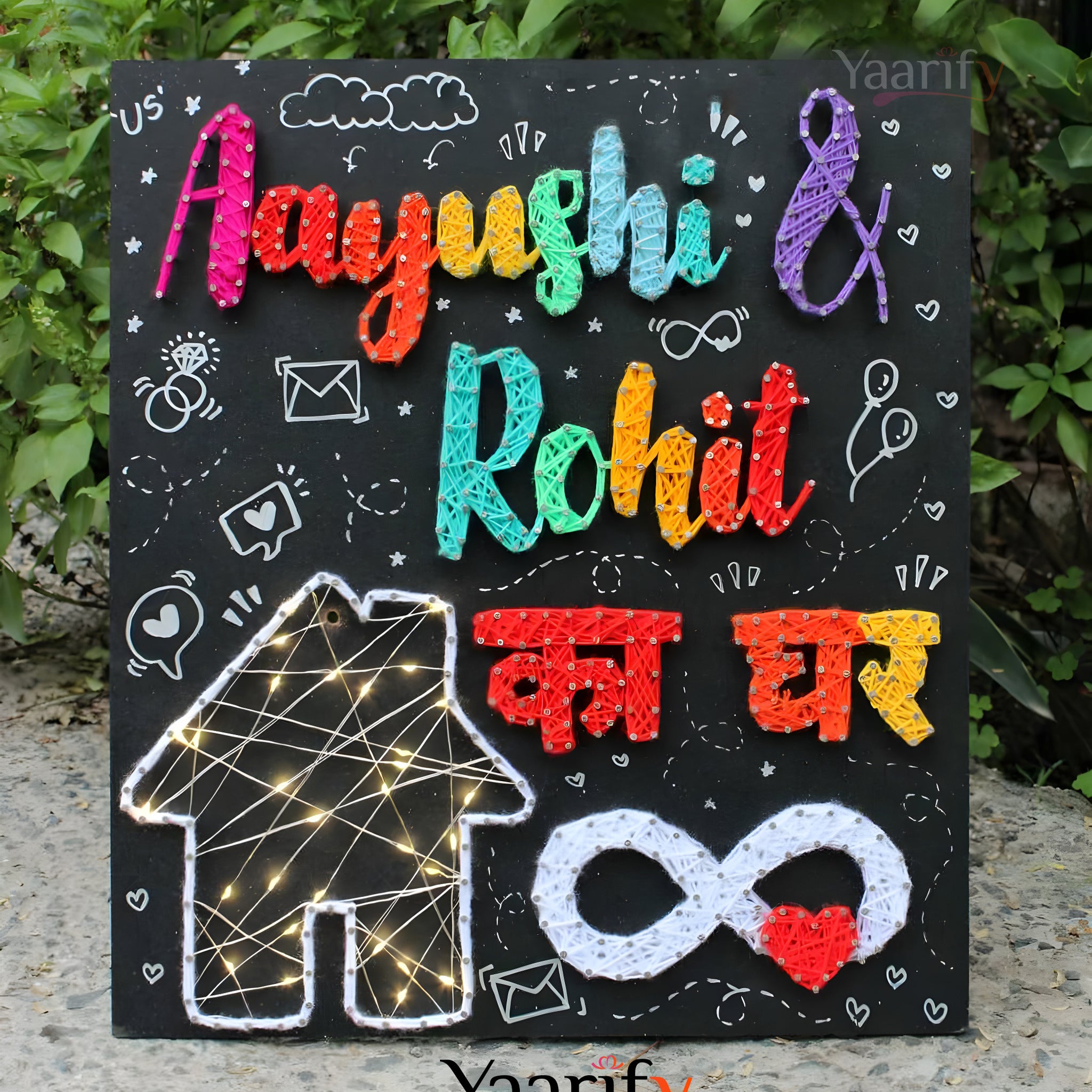 Sweet Home- Personalised Name Plate Thread Art With Lights