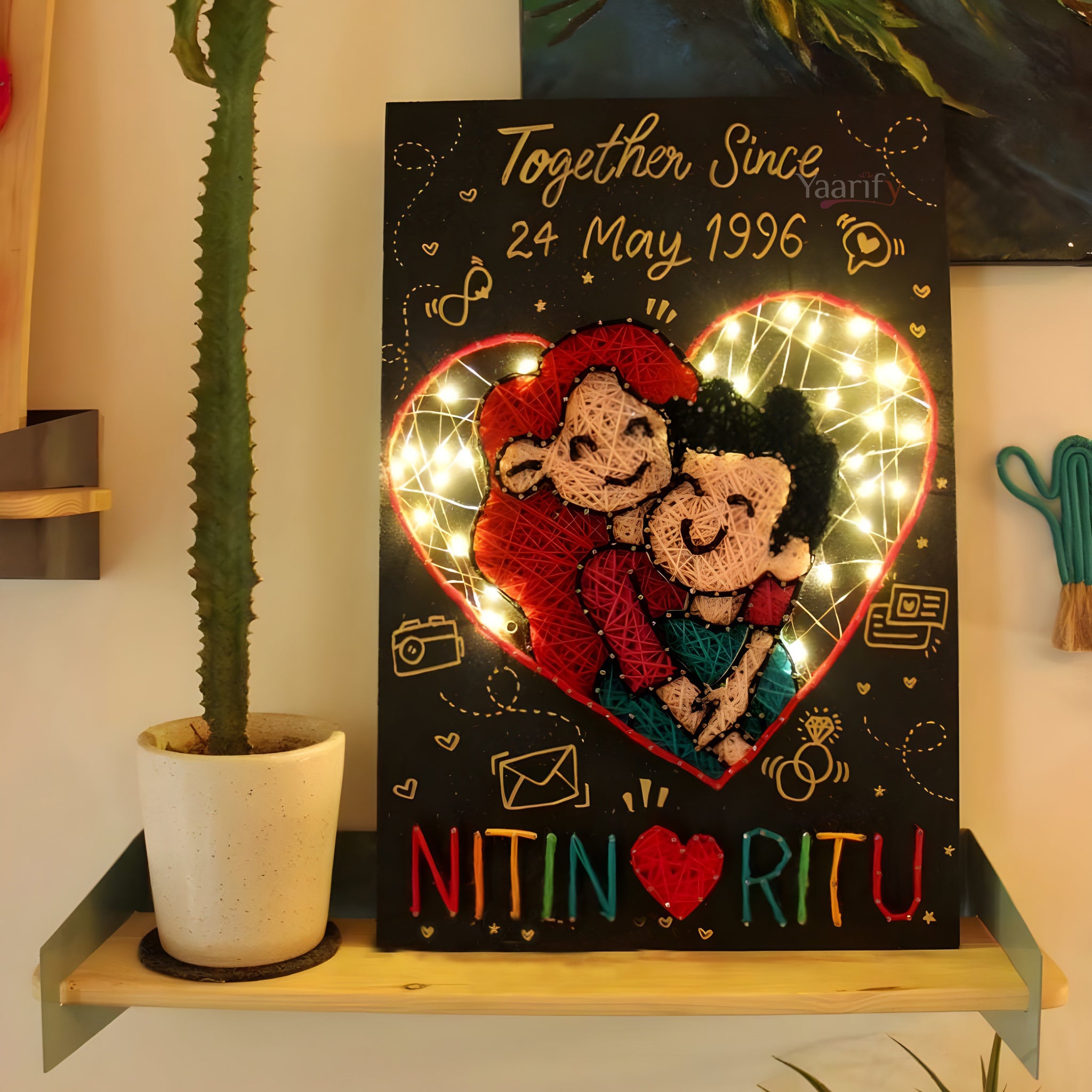 The Hug Of Love- Illustration Couple Thread Art With Light