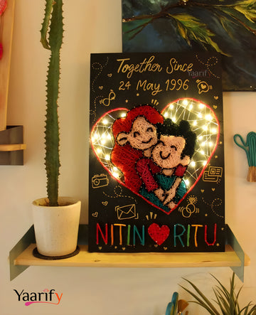 The Hug Of Love- Illustration Couple Thread Art With Light