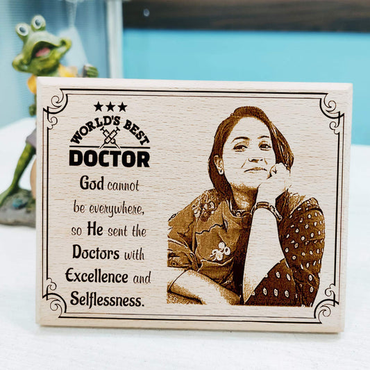 Personalized Engraved Photo Plaque Thank you Gift for Doctor (8×6 inches, Wood)
