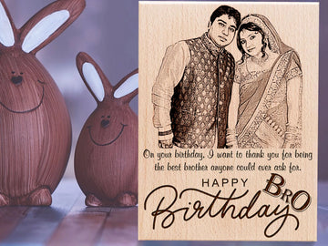 Customized Engraved Wooden Frame with Photo and Carved Message Happy Birthday Bro