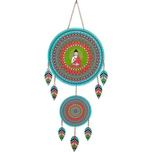 'Buddha Dream Catcher' Wooden Wall Hanging (73X27 cm)