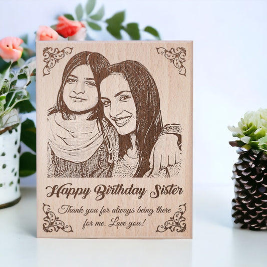 Personalized Engraved Wooden Photo Frame For Sister